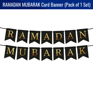 Ramadan Mubarak Card Banner - Eid Decorations, Black and Gold Ramadan Mubarak Banner for Eid Festival- (Pack of 1 Pcs)