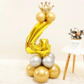 32” Inch Number Foil Balloon with Mini Crown for Birthday, Anniversary, Events and Party Decoration Items- (Pack of 12 Pcs)