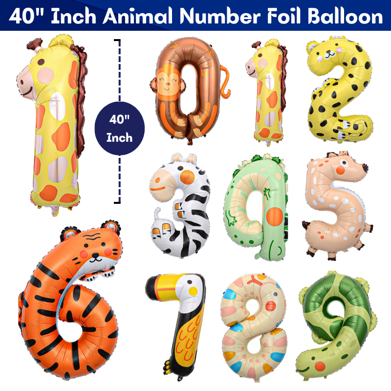 1 Animal Shaped Number Foil Balloon 40” Inch Animal Shaped Number Foil Balloon for Birthday, Events and Party Decoration Items- (Pack of 1 Pcs)