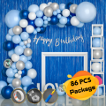 Blue Theme Birthday Decoration Combo Pack- Complete Kit with Cursive Banner, Backdrop, Metallic Balloons, & Arch Tape- (Pack of 86 Pcs)
