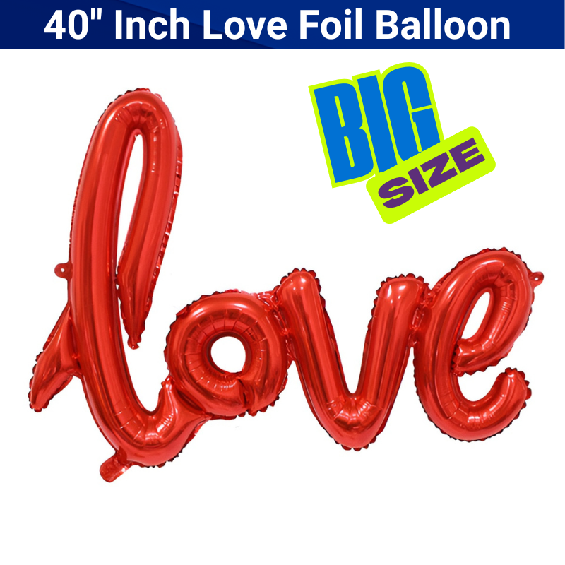 1 Love Cursive Alphabets Letter Foil Balloon Love Cursive Foil Balloon – 40 Inch Big Size Love Alphabets Letters Foil Balloon for Wedding, Birthday, Anniversary, Valentine’s Day & Romantic Party Decor– (Pack of 1 Set)