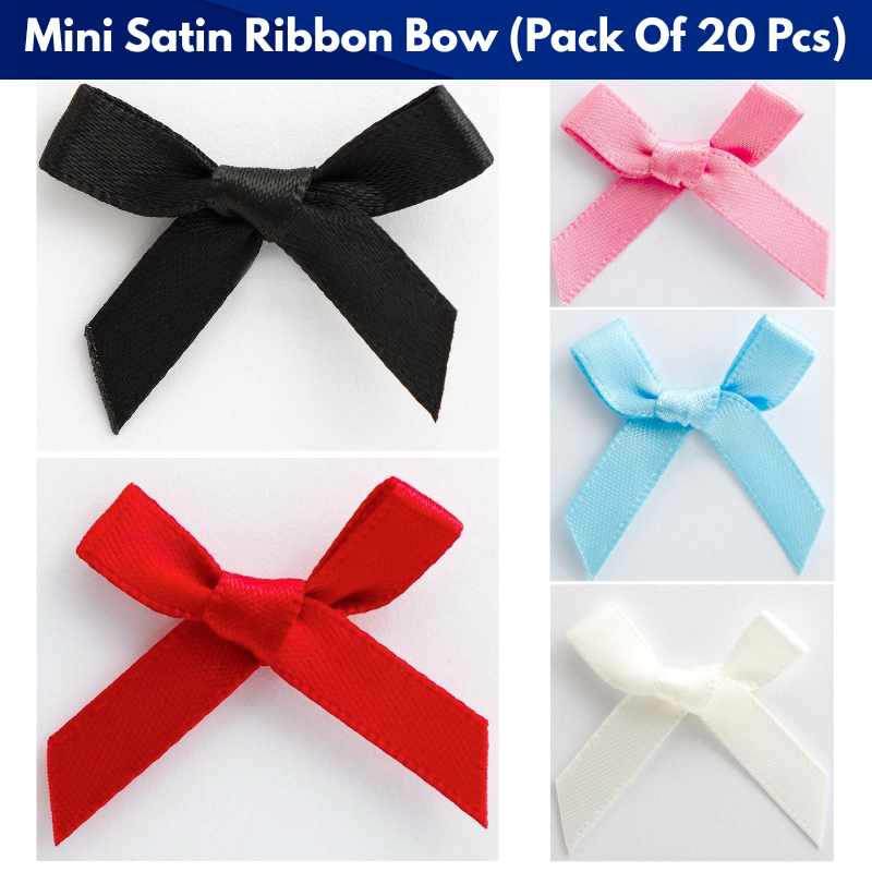 1 Mini Satin Ribbon Bow Mini Satin Ribbon Bow- Gift Wrap Ribbon for Crafts, Decoration of Gifts Tiny Bow, Scrapbooking & Party DIY Decoration- (Pack of 20 Pcs)