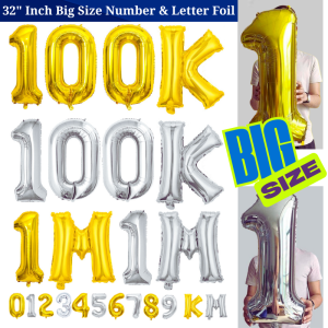 32” Inch Large Number & Letter Foil Balloon | Perfect Social Media Content Creation Photo Prop for YouTube, Facebook, Instagram & TikTok Milestone Party Celebrations (1 Pcs)