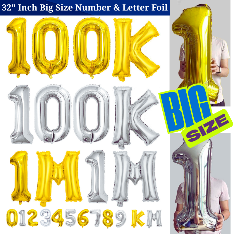 1 32 Inch Number and Letter Foil Balloon 32” Inch Large Number & Letter Foil Balloon | Perfect Social Media Content Creation Photo Prop for YouTube, Facebook, Instagram & TikTok Milestone Party Celebrations (1 Pcs)