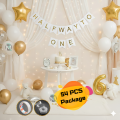 Half Way to One Birthday Decoration Combo | 6-Month Birthday Celebration– Includes Banner, Foil Balloon, Fairy Lights & More- (Pack of 54 Pcs)