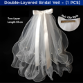Premium Double-Layered Bridal Veil with Pearl Beaded Butterfly Bow - Elegant 55cm Hair Clip Style (1 Pcs)