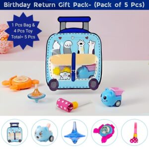 Premium Birthday Return Gift Pack – Cute Luggage Style Gift Bag with 5 Pcs Surprise Toys for Kids' Birthday Party Guest Return Gifts Favors - (Pack of 5)