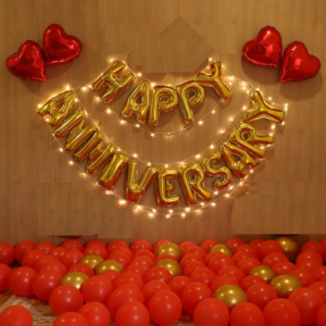 Anniversary Combo 54 PCS Decoration Package with Happy Anniversary Balloon Banner Fairy Light and Balloons
