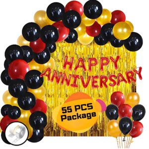 Happy Anniversary Combo 55 PCS Gold Red Black Balloon Decoration Kit