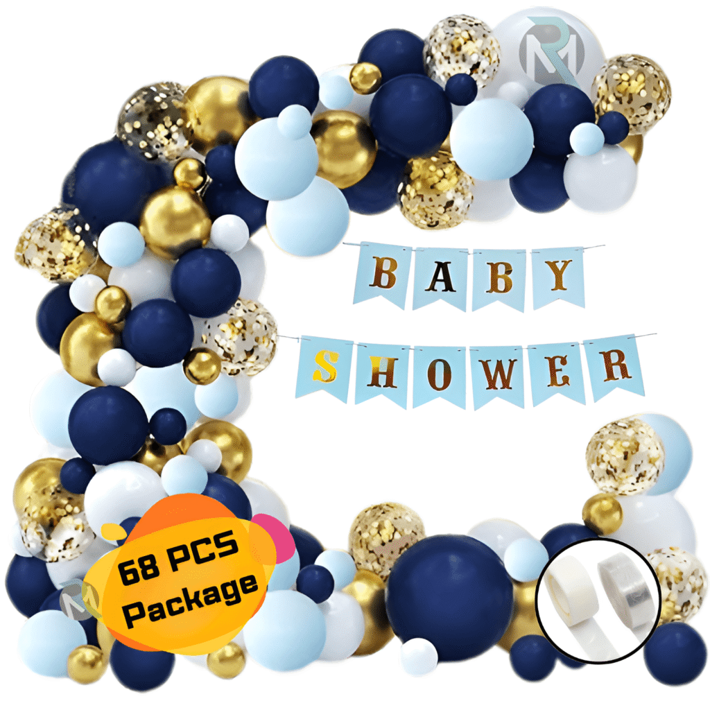 Baby Shower Combo 68 PCS Decoration Package with Blue Balloons Banner and Confetti Balloons