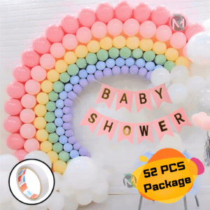 Rainbow Baby Shower Combo 52 PCS with Pastel Balloons and Baby Shower Banner