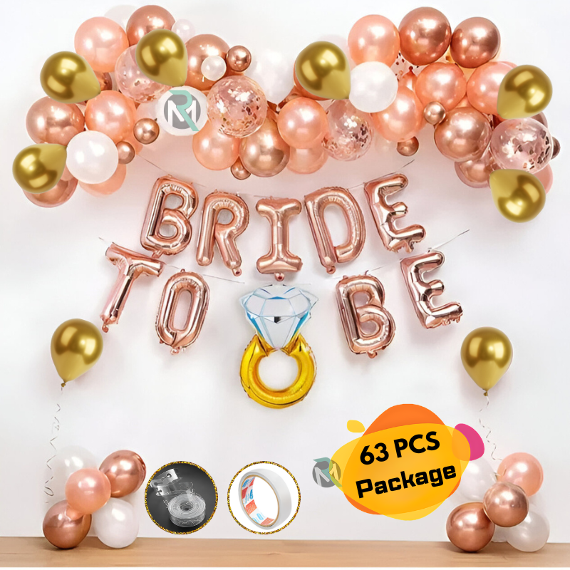 Bridal Combo 63 PCS Bride To Be Decoration Package with Rose Gold and Golden Theme Balloons