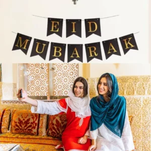 Eid Mubarak Card Banner Black Gold Eid Decoration Setup