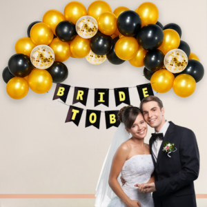 Bridal Combo 48 PCS Bride To Be Decoration Package with Gold Black Balloons and Confetti Balloons