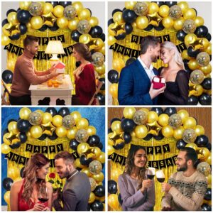 Happy Anniversary Combo 54 PCS Anniversary Decoration Kit with Gold Black Balloon Arch