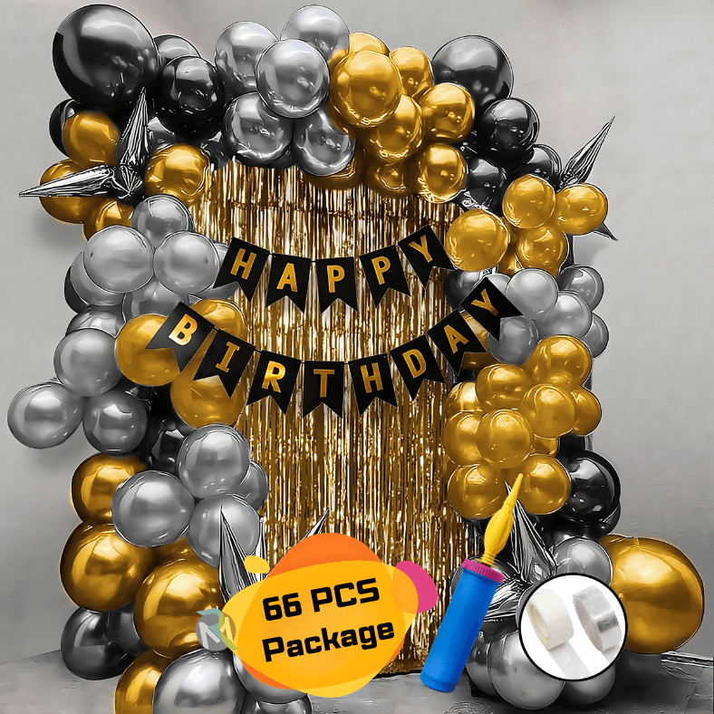 Happy Birthday Combo 66 PCS Birthday Decoration Package with Balloons Banner and Curtain