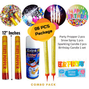 Party Kit Combo 06 PCS with Party Popper, Snow Spray and Sparkling Candle